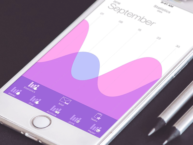 Mobile Double Navigation Menu Concept blue dashboards email icons ios iphone mail navigation pink
