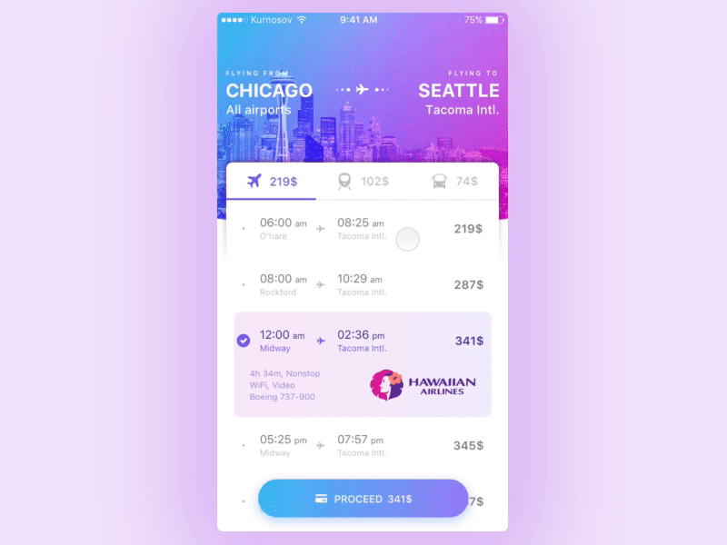 Tickets iOS application animation apple bus colorfull ios mobile plane scrolling tickets train