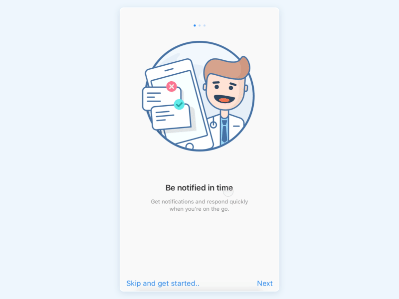 Animated Onboarding and login animated blue character doctor ios login medcine mobile onboarding white