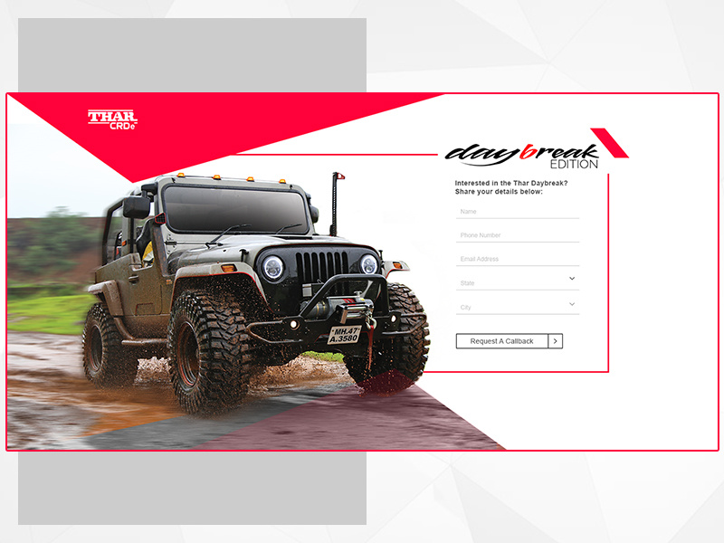 Mahindra Thar- Daybreak - Landing Page mahindra thar landing page daybreak