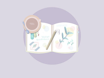 Journal - Pastel Mood art book coffee colours creative journal leafs memories productive sketch work working desk