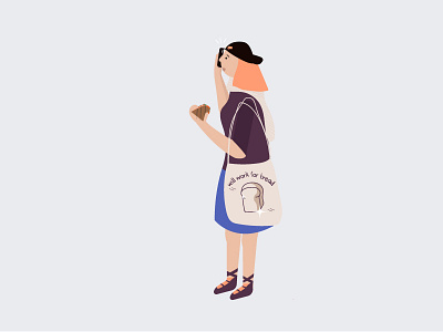 Will work for bread girl illustrations malaysian sandwich tote bag will work for bread