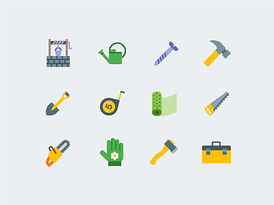 DIY flat icons hammer hatchet icon icons saw spade toolbox vector icons