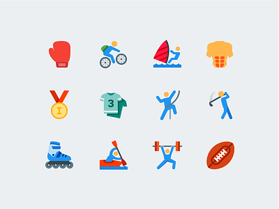 Sports biking boxing flat icons golf icon icons medal muscles sports team vector icons weightlifting