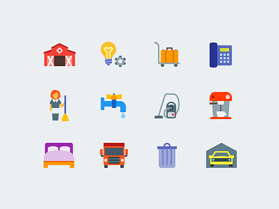 Household bed flat flat icons garage house household icon icons plumbing room vector icons