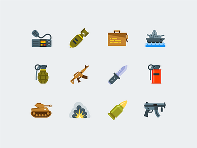 Military ammunition arms army explosive flat icons icon icons military navy tank vector icons war