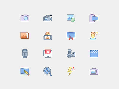 Photo and Video Icons in Office Style camera film flat icons icon icons image lens office icons photo selfie video