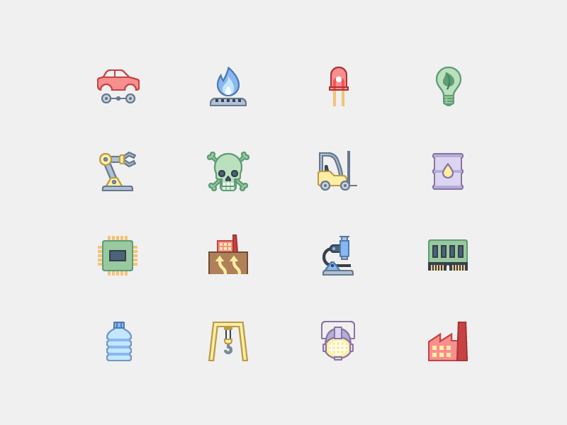 Industry Icons in Office Style automotive electricity factory flat icons high tech icon icons industry office icons oil plastic robot