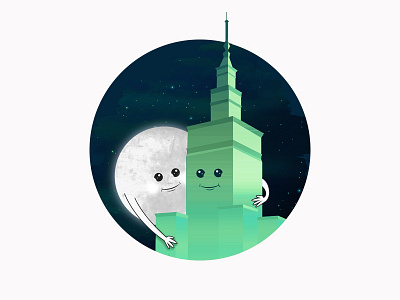 Warsaw and Moon illustration moon night warsaw