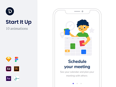 Start It Up Animations analyze animation app assets data design drawer feedback girl illustration lottie meeting mobile onboarding person product report schedule startup ui