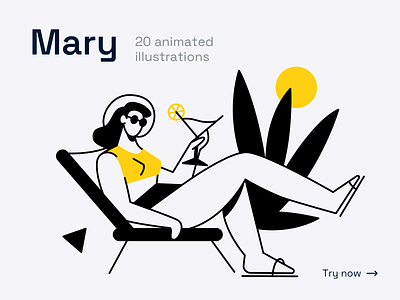 Mary Animated Illustrations animated animation app beach chill drawer drink glasses illustration lemon lottie mary product relax summer sun ui vacation