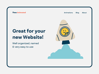 Theo Animated animated animation brand character drawer illustration landing launch lottie page person rocket start startup theo ui up ux web website
