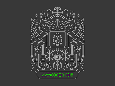 Avocode T-Shirt Design avocado avocode coffee design icon illustration moon pencil photoshop rocket sketch stars