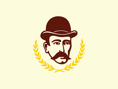 Panko Mini-Brewery Logo beer bottle brand branding gentleman hat head logo mustache symbol wheat yellow