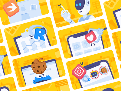 Banner Images - Yellow ai app banner branding code coding cookies illustration instagram ios learn mimo programming r robot swift ui