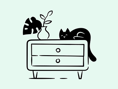 Cat animation animation assets black brand cat drawer files flower furniture hand drawn illustration interaction landing lottie product sock store ui vector website