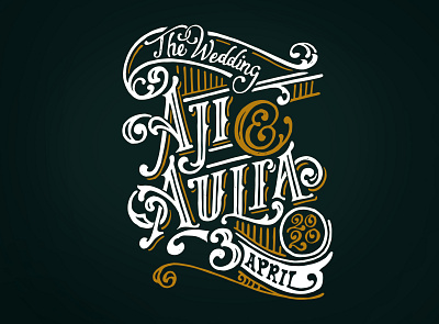 Lettering for wedding "Aji & Aulia" art artwork design drawing graphic design hand drawing illustration lettering logo t shirt typography vector victorian