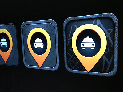 Taxi iOS icon evolution WIP app black dark evolution icon ios map pin taxi taxicar yellow