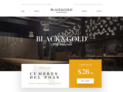 Black & Gold coffee contact gold location map modern store testimonials ui ux web website