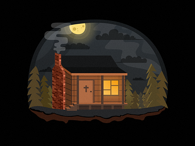 Cabin Night art badge cabin camp camping illustration logo