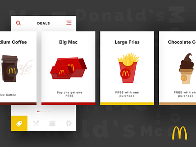 Mcdonald's Deals app cards design flat foos icon mcdonalds screens ui