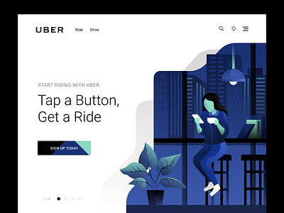 Uber Landing Concept car design drive flat header illustration location modern simple uber web