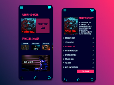 Cyberpunk Samurai albom pre-order app app cyberpunk design musicapp ui ux