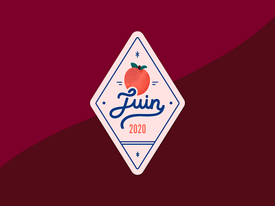 Juin / June apricot badge design fruit illustration label lettering logo typography