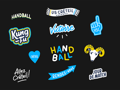 Stickers US Créteil gameday handball handlettering illustration lettering letters sport sticker supporters typography