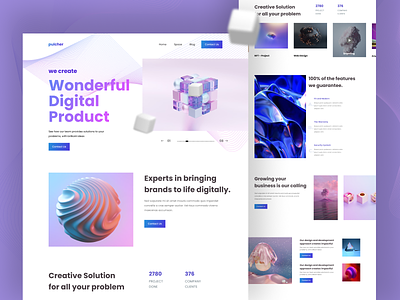 Pulcher - Creative Agency Landing Page 3d animation application branding creative agency crypto crypto curency design digital creative graphic design landing landing page motion graphics nft ui unsplash website
