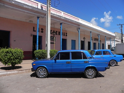 Blue Cars in Cuba
