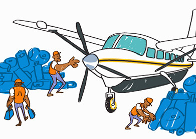 Kenmore Airlines cartoon characters environment explainer illustration plane whiteboard