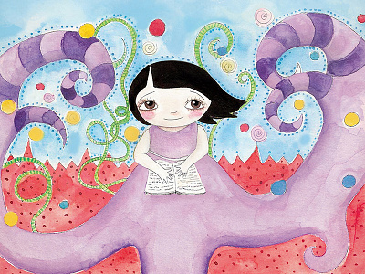 Hanuk book children girl hank happy illustration ink kids smile watercolor