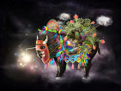 Abyssal beast: Bison ale de la torre animal art cloud digital drawing flower galaxy illustration mask stars
