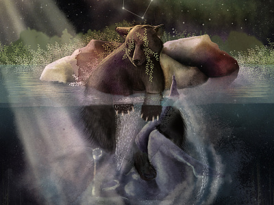 Ursus aurora bear borealis drawing illustration inprogress lake night oso stars ursus water