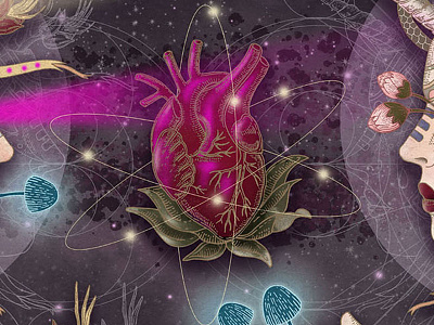 The other (detail) art digital drawing heart illustration ink mushrooms space stars watercolor