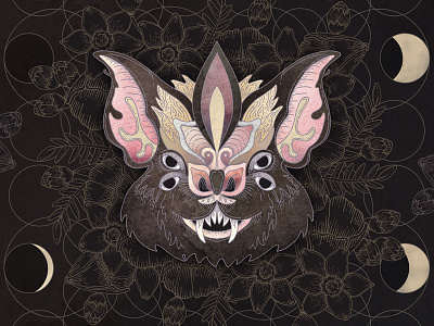 Monstrous beauty pollinator art bat chiroptera digital drawing flowers illustration ink mixed media watercolor