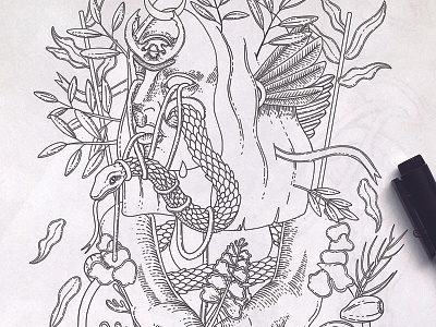 Inking (in progress illustration) art bat black ink drawing illustration in progress ink plants sketchbook snake