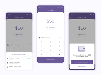 Recurring Bitcoin Buy bitcoin bottom sheet card crypto invest mobile