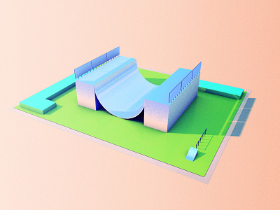 Afternoon Halfpipe 3d c4d cinema4d halfpipe isometric minimal padgham photoshop polygonal render ryan skateboard