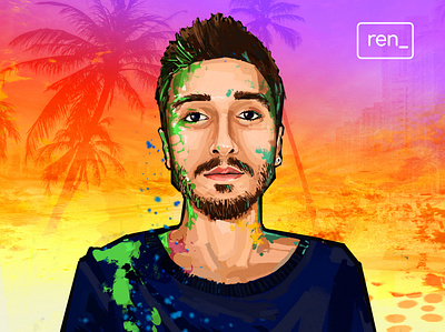 Self-portrait art artwork beach cartoon color colorful design digital digital art digital painting graphic design illustration paint painting palm portrait self style stylized sunset