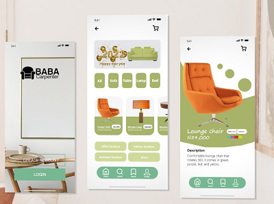 Baba Carpenter (Furniture app) app branding design graphic design logo mockup ui uiux