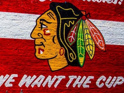 2013 Blackhawks Mural at 75% completetion brick wall ches perry chicago chicago blackhawks evanston painting right ways signs sign painting