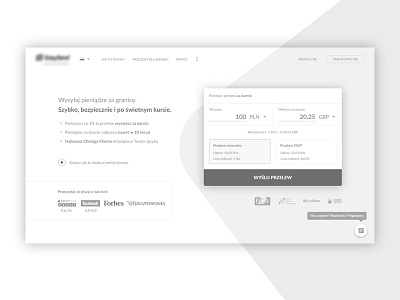 Money transfer — Wireframe front page — Above the fold