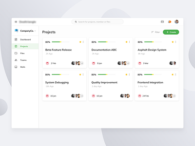 Projects Dashboard UI card clean concept design ui ux