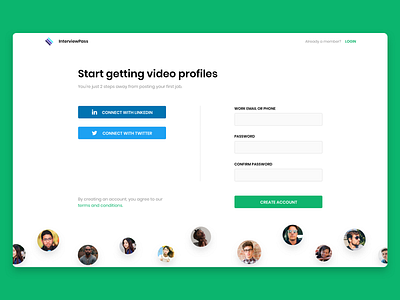 InterviewPass Sign Up design interview signup ui ux video profiles web