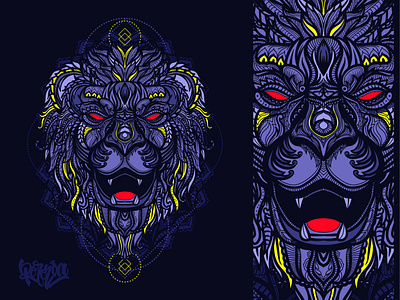 hand drawn ethnic lion head illustration artwork branding design graphic design illustration logo tshirt ui ux vector