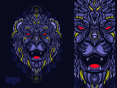 hand drawn ethnic lion head illustration