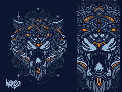 tiger head illustration animal artwork branding clothing design doodle drawing graphic design illustration logo mandala print tshirt ui ux vector