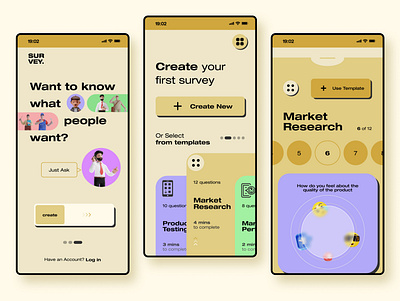 Survey Mobile App mobile app neubrutal neubrutalism survey app ui design uiux ux design